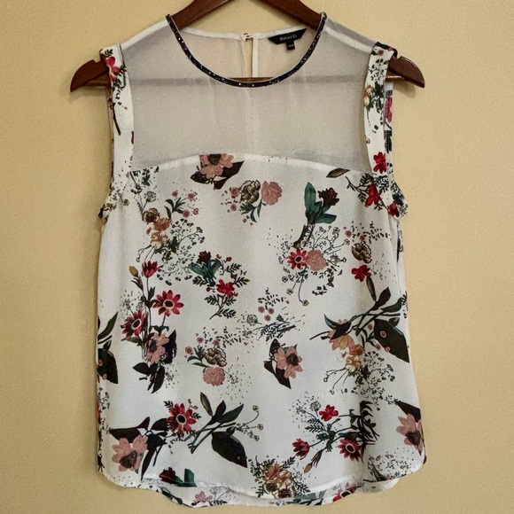 RW&CO.| Floral Print Sleeveless Blouse Metallic Trim Sz XS - Picture 2 of 7